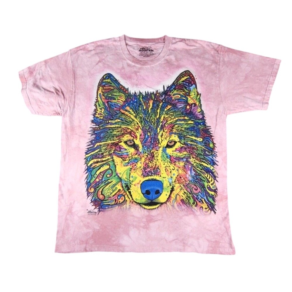 The Mountain Shirt Mens XL Pink Wolf Psychedelic Graphic Tee Tie Dye Tagless